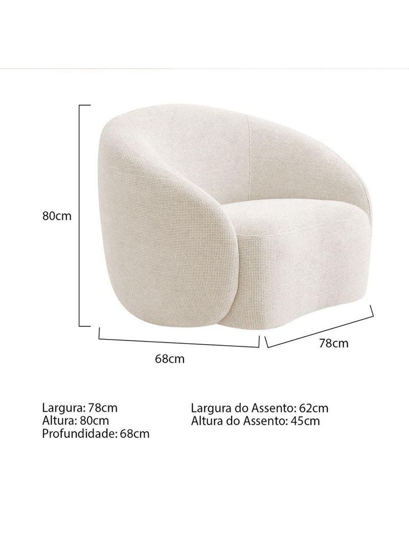 Kit Sofá 3 Lugares 180cm E 2 Poltronas Orgânica Luxo Recepção Amore Linho - Amarena Móveis Cor Bege