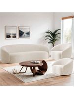 Kit Sofá 3 Lugares 180cm E 2 Poltronas Orgânica Luxo Recepção Amore Linho - Amarena Móveis Cor Bege