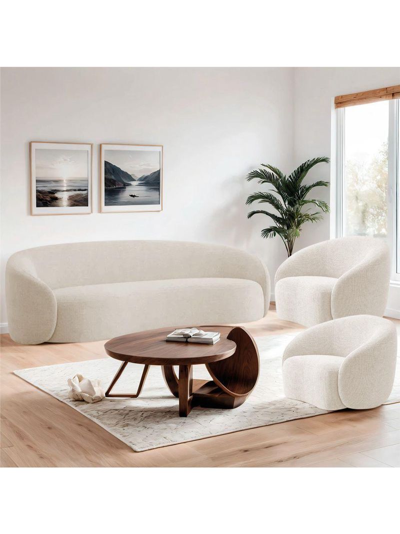 Kit Sofá 3 Lugares 180cm E 2 Poltronas Orgânica Luxo Recepção Amore Linho - Amarena Móveis Cor Bege