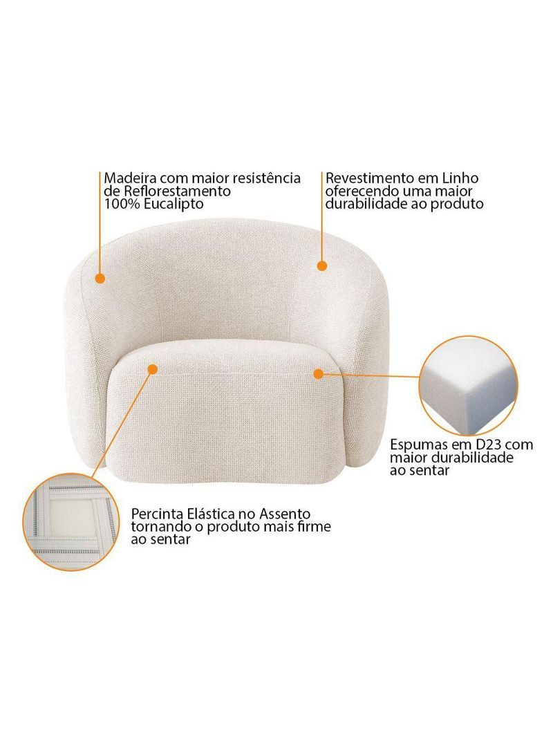 Kit Sofá 3 Lugares 180cm E 2 Poltronas Orgânica Luxo Recepção Amore Linho - Amarena Móveis Cor Bege