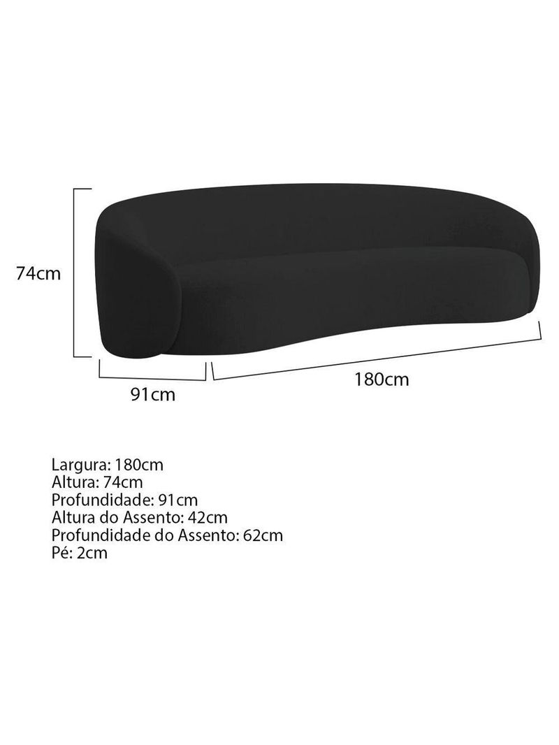 Sofá 3 Lugares 180cm Orgânico Luxo Recepção Amore Linho - Amarena Móveis Cor Preto