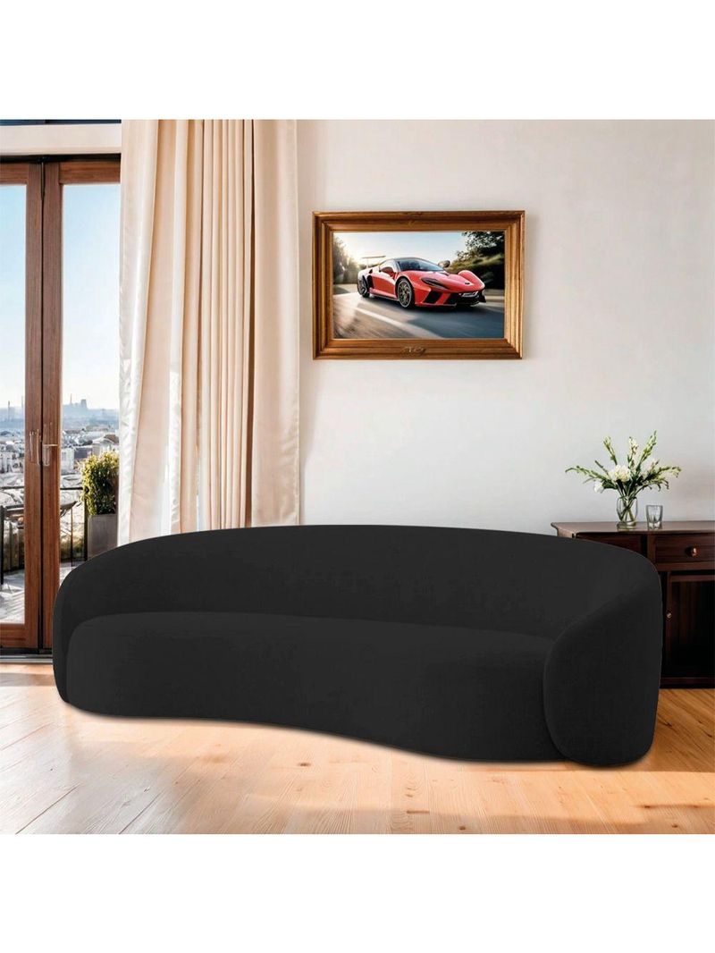 Sofá 3 Lugares 180cm Orgânico Luxo Recepção Amore Linho - Amarena Móveis Cor Preto