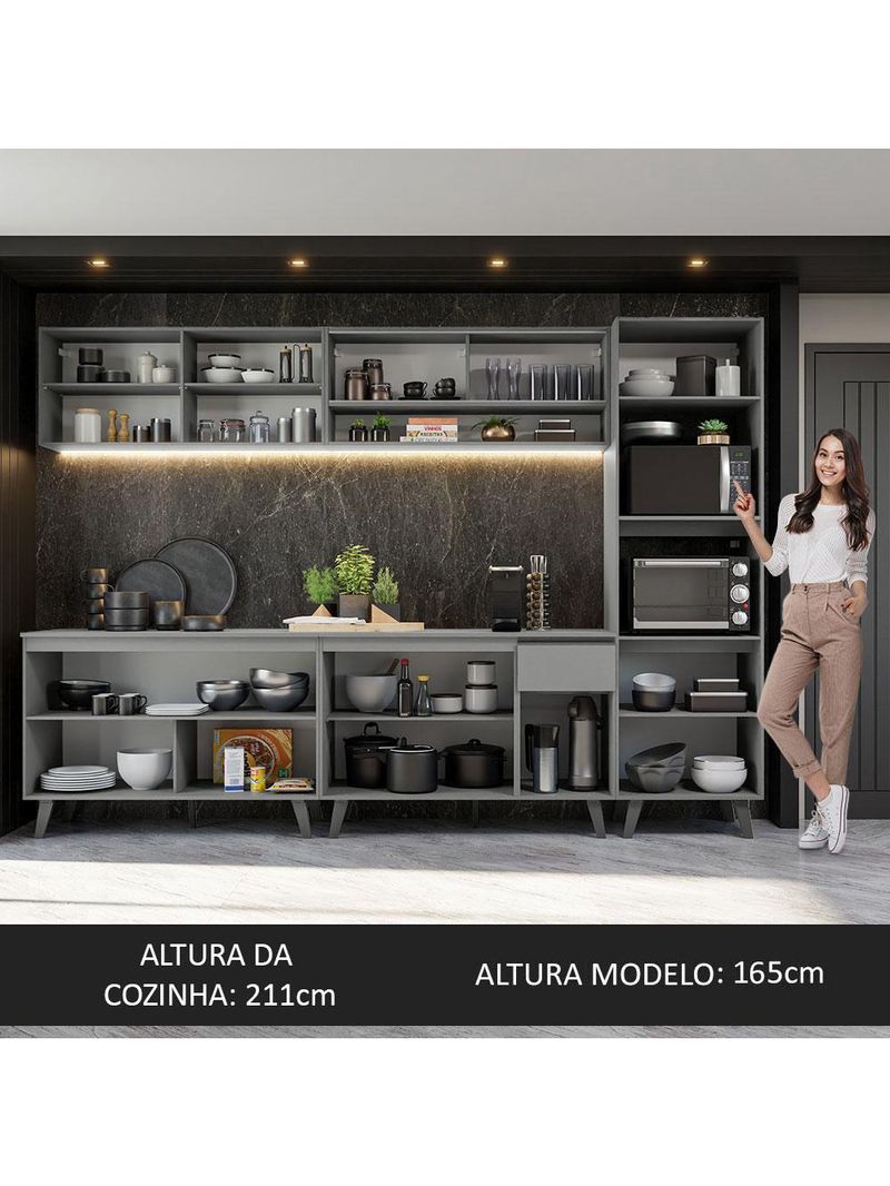 Armário de cozinha completa 300cm cinza nice madesa 01