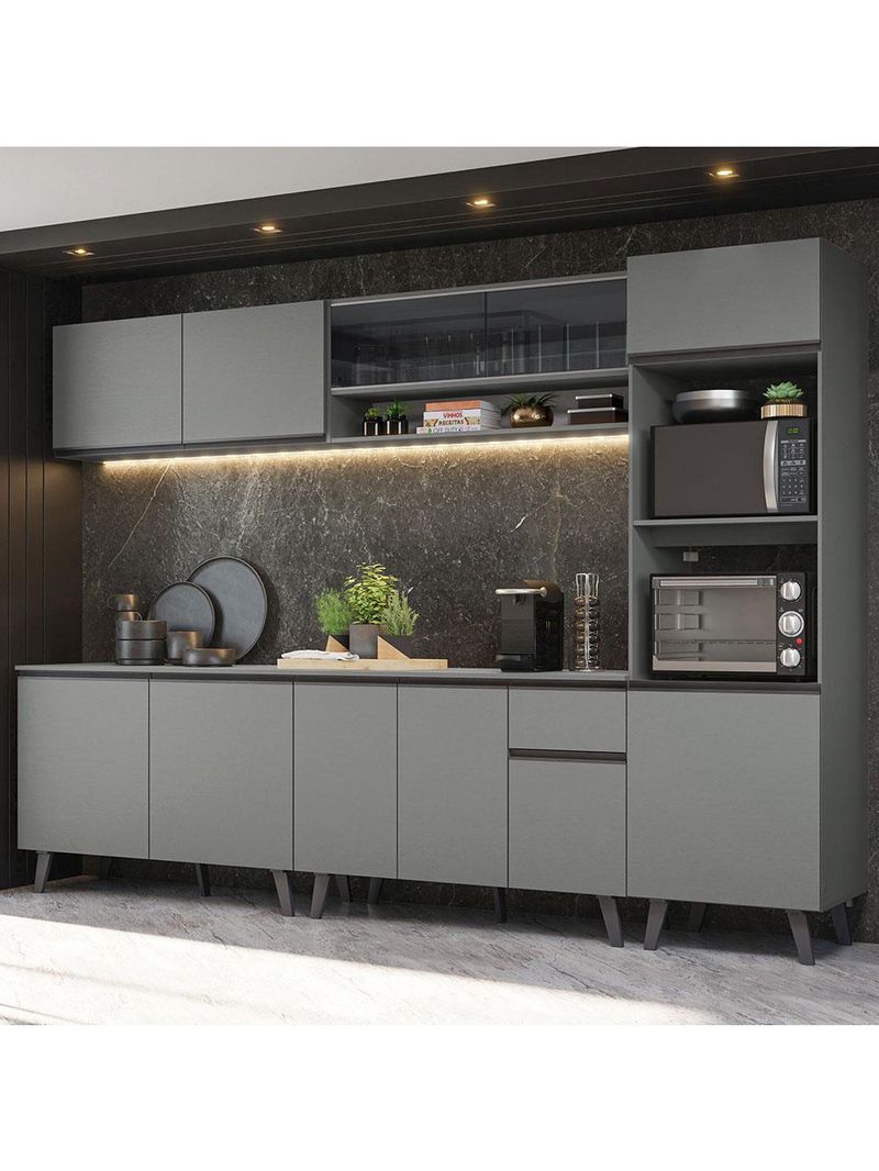 Armário de cozinha completa 300cm cinza nice madesa 01