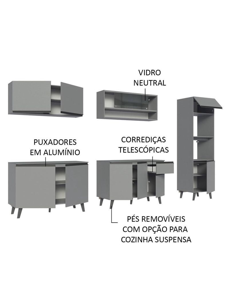 Armário de cozinha completa 300cm cinza nice madesa 01