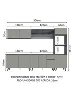 Armário de cozinha completa 300cm cinza nice madesa 01