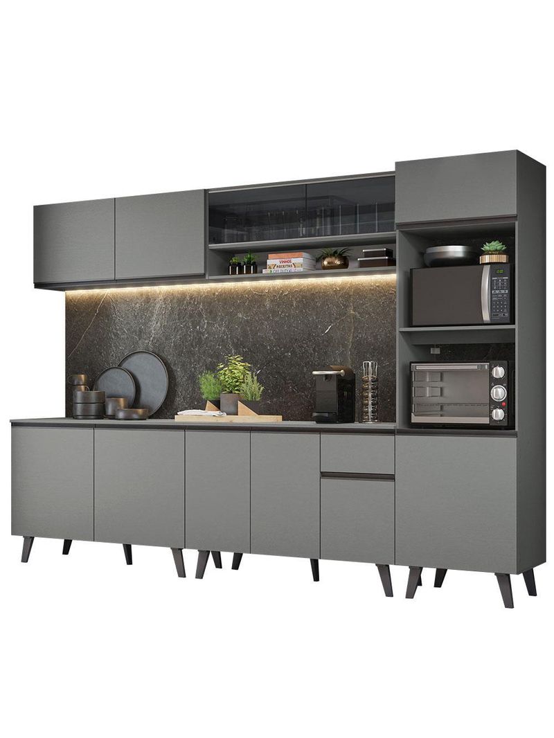 Armário de cozinha completa 300cm cinza nice madesa 01
