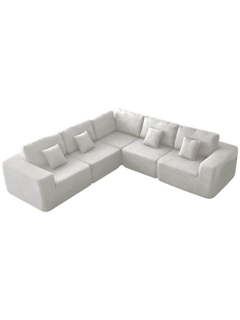 Kit Sofá Modular 5 Lugares Moderno Curvo Orgânico Adapt Bouclé - Amarena Móveis Branco