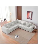 Kit Sofá Modular 5 Lugares Moderno Curvo Orgânico Adapt Bouclé - Amarena Móveis Branco