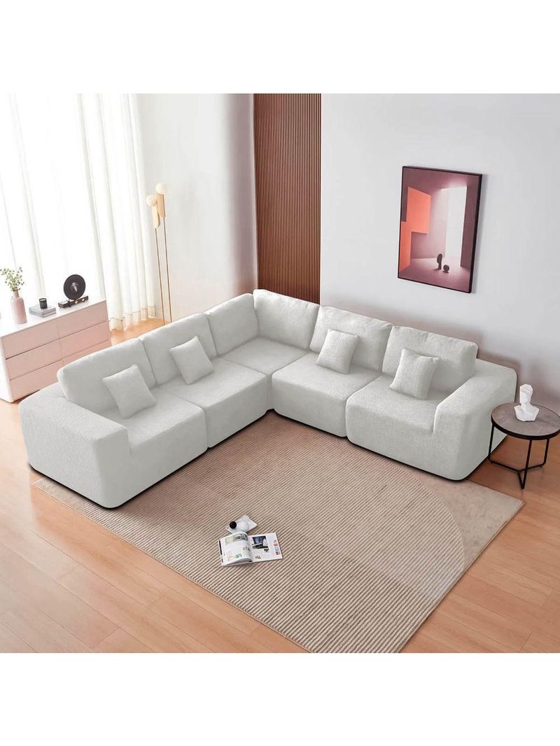 Kit Sofá Modular 5 Lugares Moderno Curvo Orgânico Adapt Bouclé - Amarena Móveis Branco