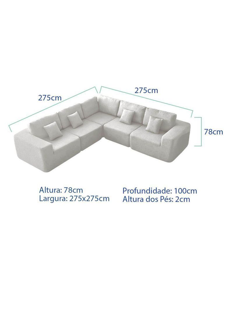 Kit Sofá Modular 5 Lugares Moderno Curvo Orgânico Adapt Bouclé - Amarena Móveis Branco