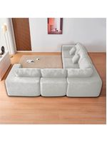 Kit Sofá Modular 5 Lugares Moderno Curvo Orgânico Adapt Bouclé - Amarena Móveis Branco