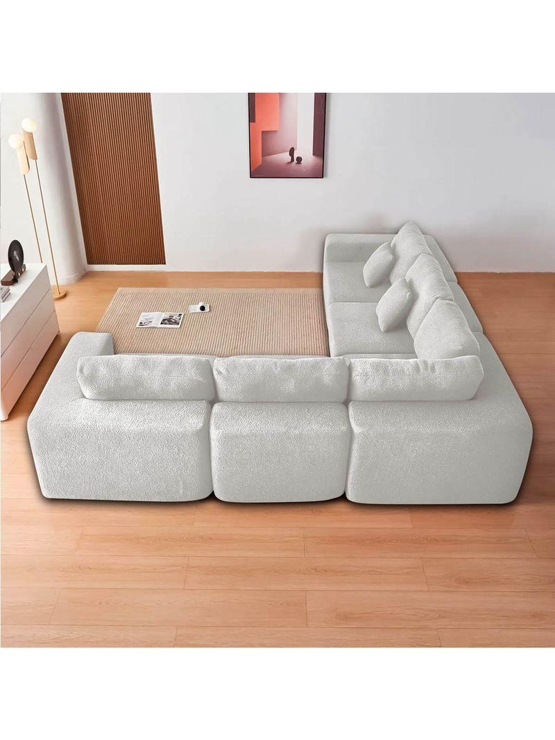 Kit Sofá Modular 5 Lugares Moderno Curvo Orgânico Adapt Bouclé - Amarena Móveis Branco
