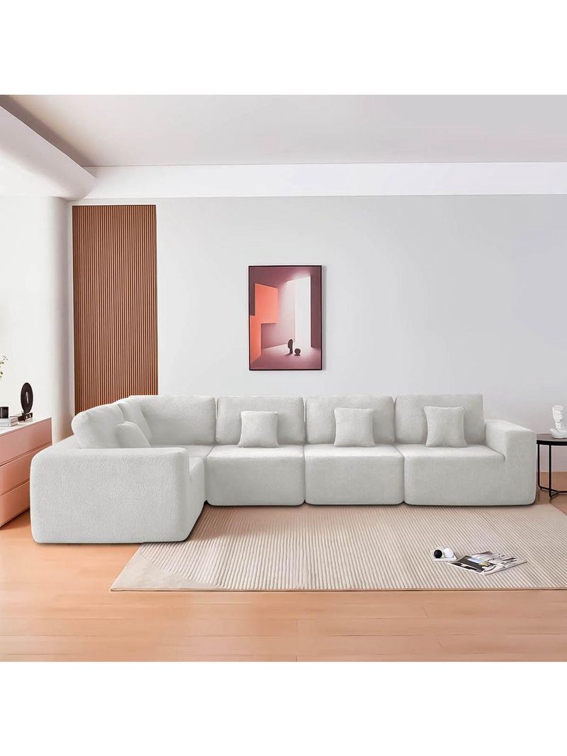 Kit Sofá Modular 5 Lugares Moderno Curvo Orgânico Adapt Bouclé - Amarena Móveis Branco
