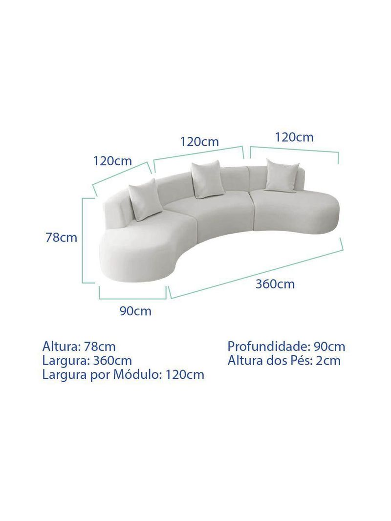 Kit Sofá Modular 4 Lugares 360cm Moderno Curvo Orgânico Duna Bouclé Branco