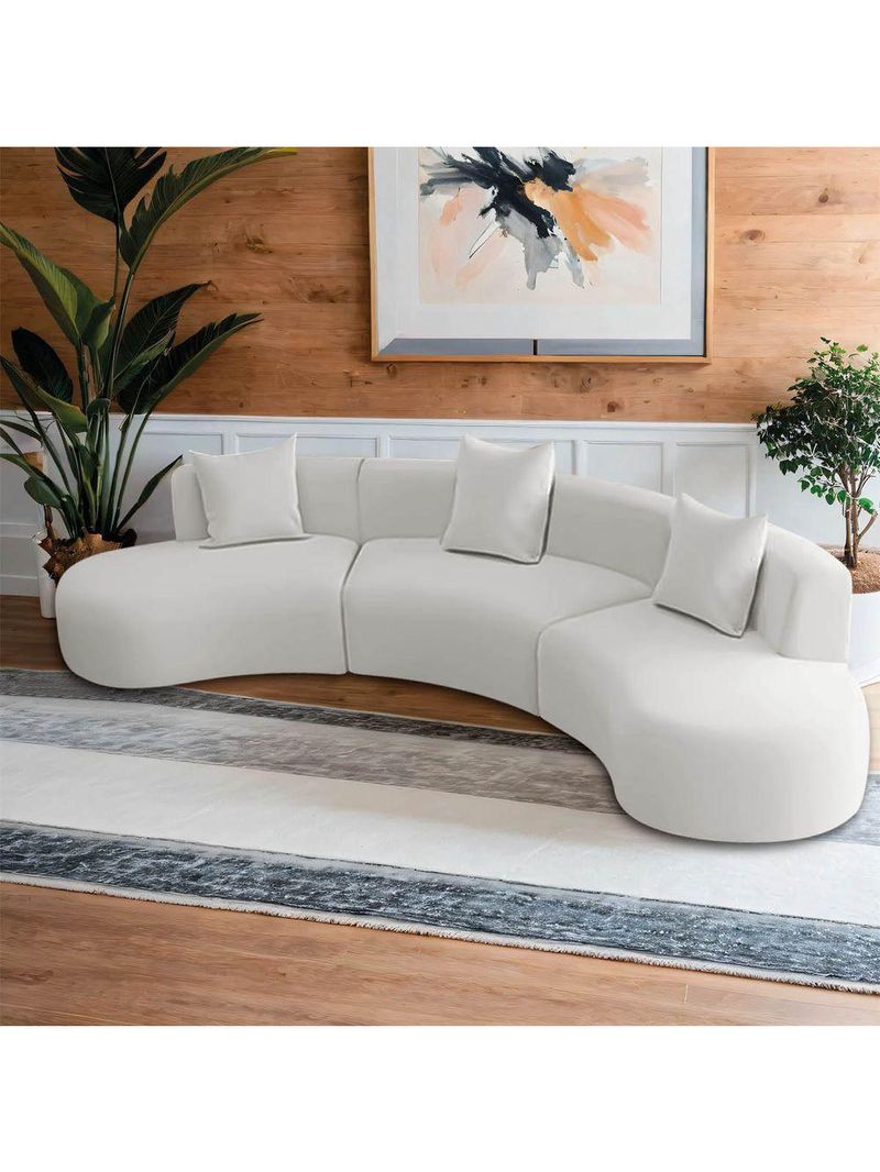 Kit Sofá Modular 4 Lugares 360cm Moderno Curvo Orgânico Duna Bouclé Branco
