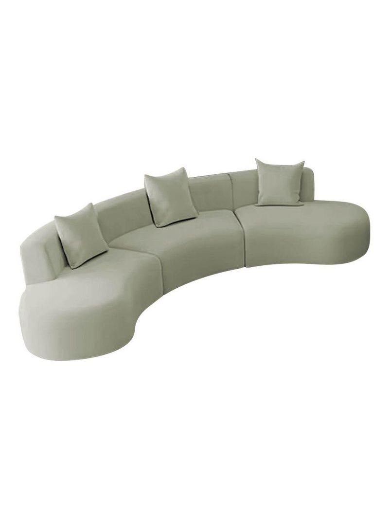 Kit Sofá Modular 4 Lugares 360cm Moderno Curvo Orgânico Duna Bouclé Verde Oliva