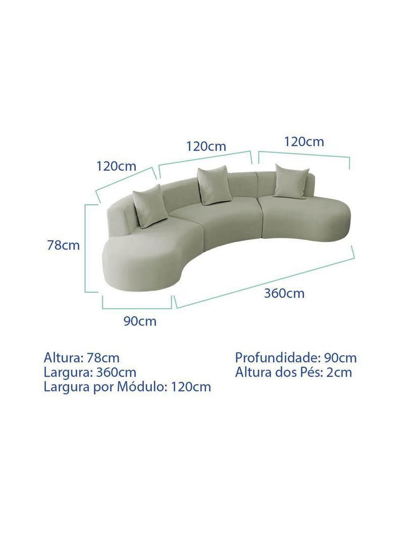 Kit Sofá Modular 4 Lugares 360cm Moderno Curvo Orgânico Duna Bouclé Verde Oliva