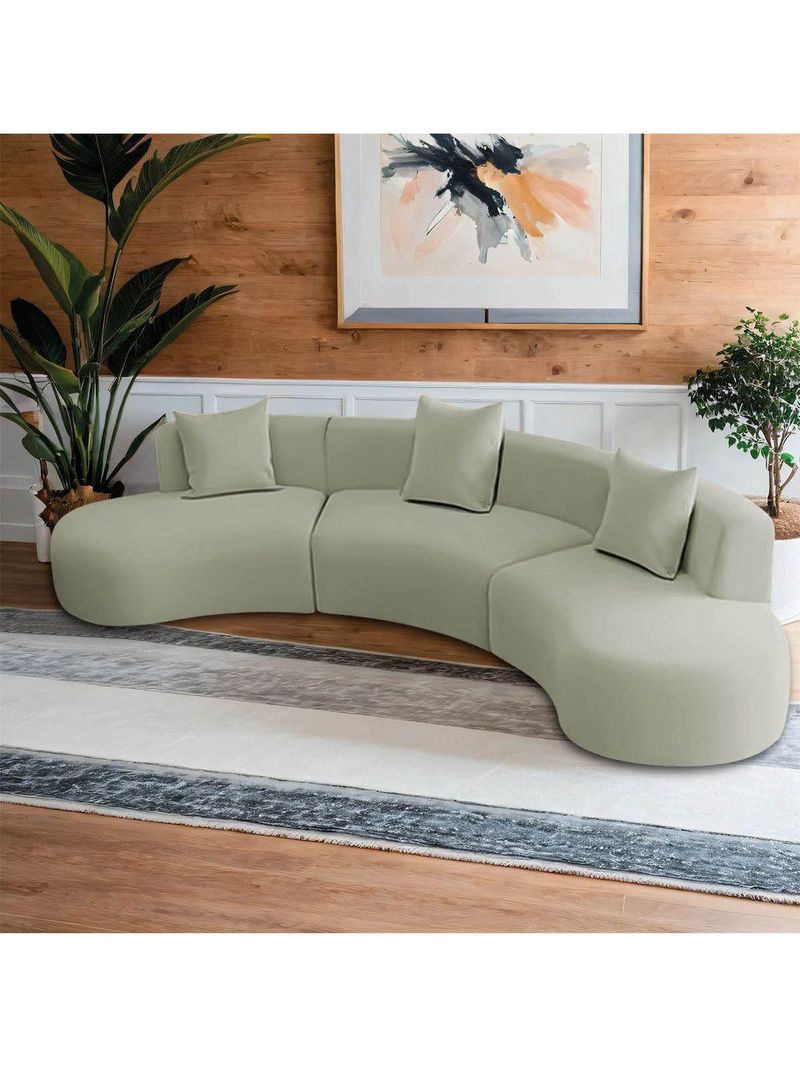 Kit Sofá Modular 4 Lugares 360cm Moderno Curvo Orgânico Duna Bouclé Verde Oliva