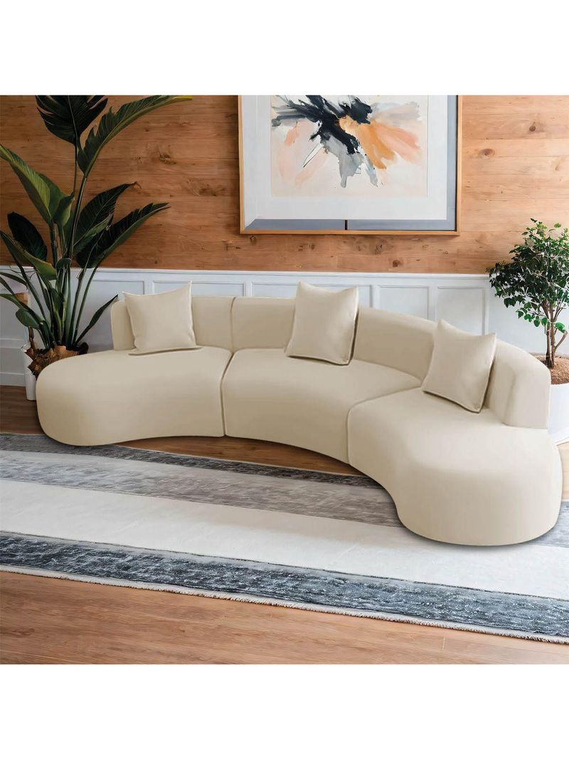 Kit Sofá Modular 4 Lugares 360cm Moderno Curvo Orgânico Duna Bouclé Bege