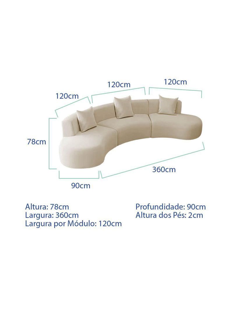 Kit Sofá Modular 4 Lugares 360cm Moderno Curvo Orgânico Duna Bouclé Bege