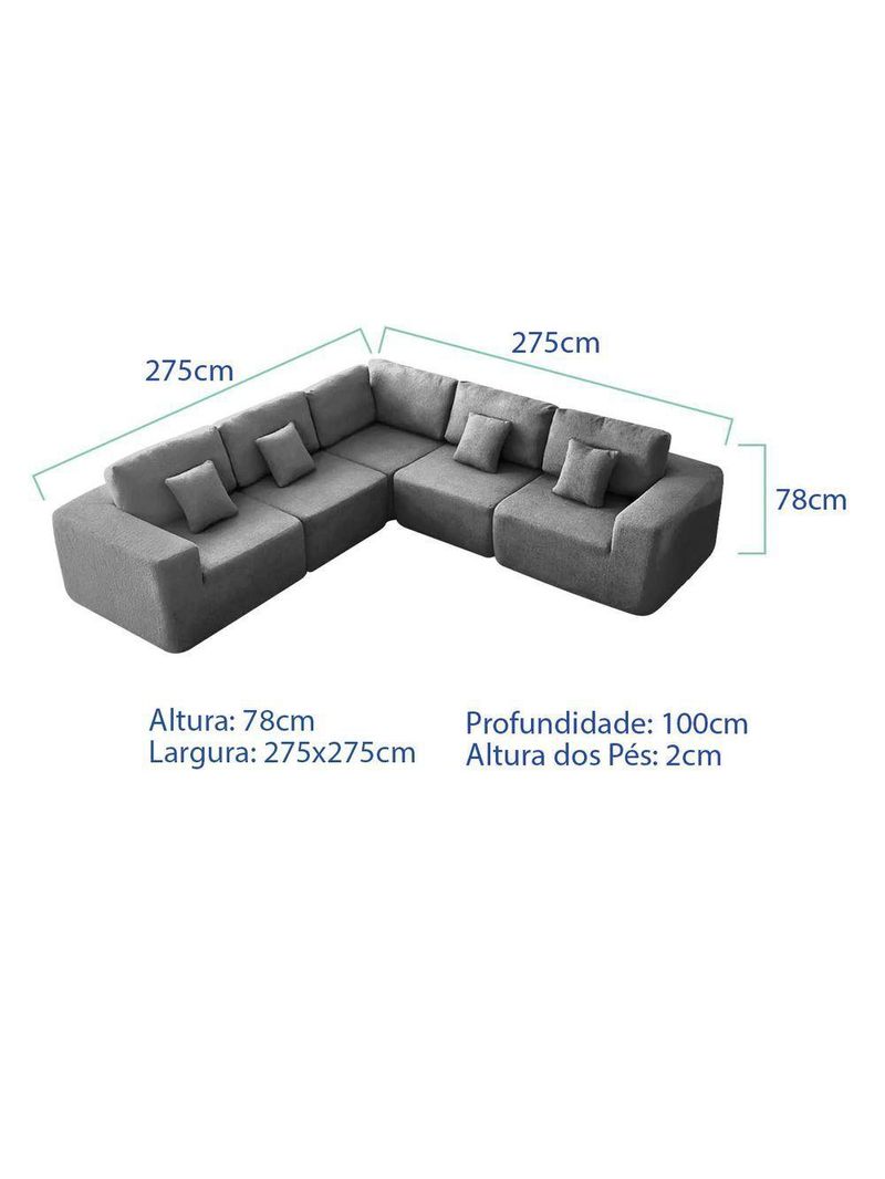 Kit Sofá Modular 5 Lugares Moderno Curvo Orgânico Adapt Bouclé - Amarena Móveis Cinza