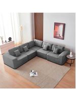 Kit Sofá Modular 5 Lugares Moderno Curvo Orgânico Adapt Bouclé - Amarena Móveis Cinza