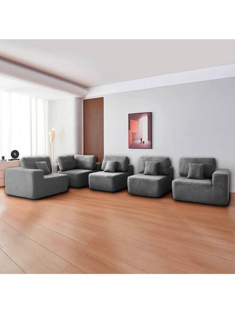Kit Sofá Modular 5 Lugares Moderno Curvo Orgânico Adapt Bouclé - Amarena Móveis Cinza