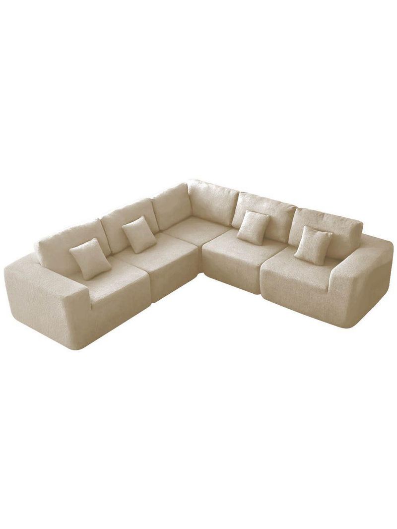 Kit Sofá Modular 5 Lugares Moderno Curvo Orgânico Adapt Bouclé - Amarena Móveis Cor Bege