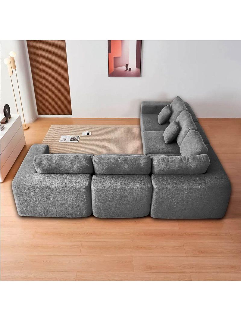 Kit Sofá Modular 5 Lugares Moderno Curvo Orgânico Adapt Bouclé - Amarena Móveis Cinza