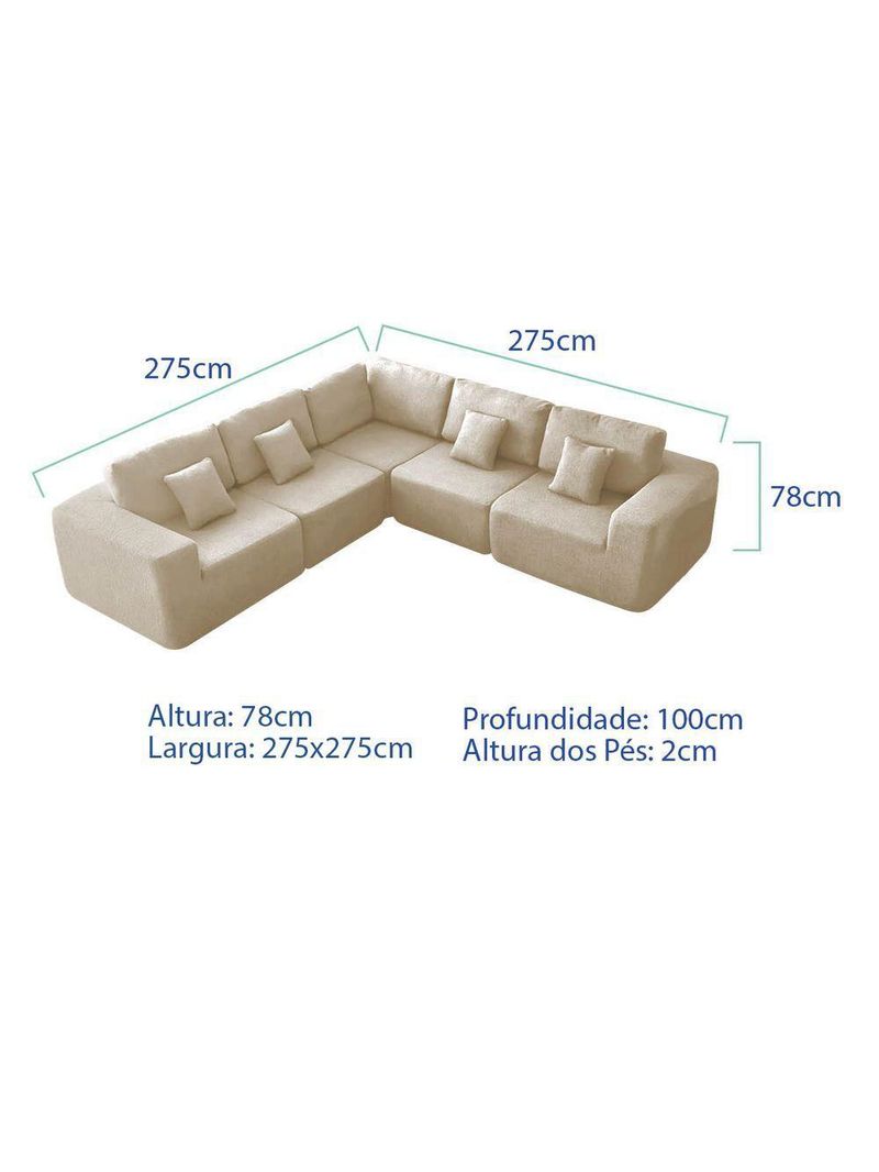 Kit Sofá Modular 5 Lugares Moderno Curvo Orgânico Adapt Bouclé - Amarena Móveis Cor Bege