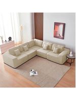 Kit Sofá Modular 5 Lugares Moderno Curvo Orgânico Adapt Bouclé - Amarena Móveis Cor Bege