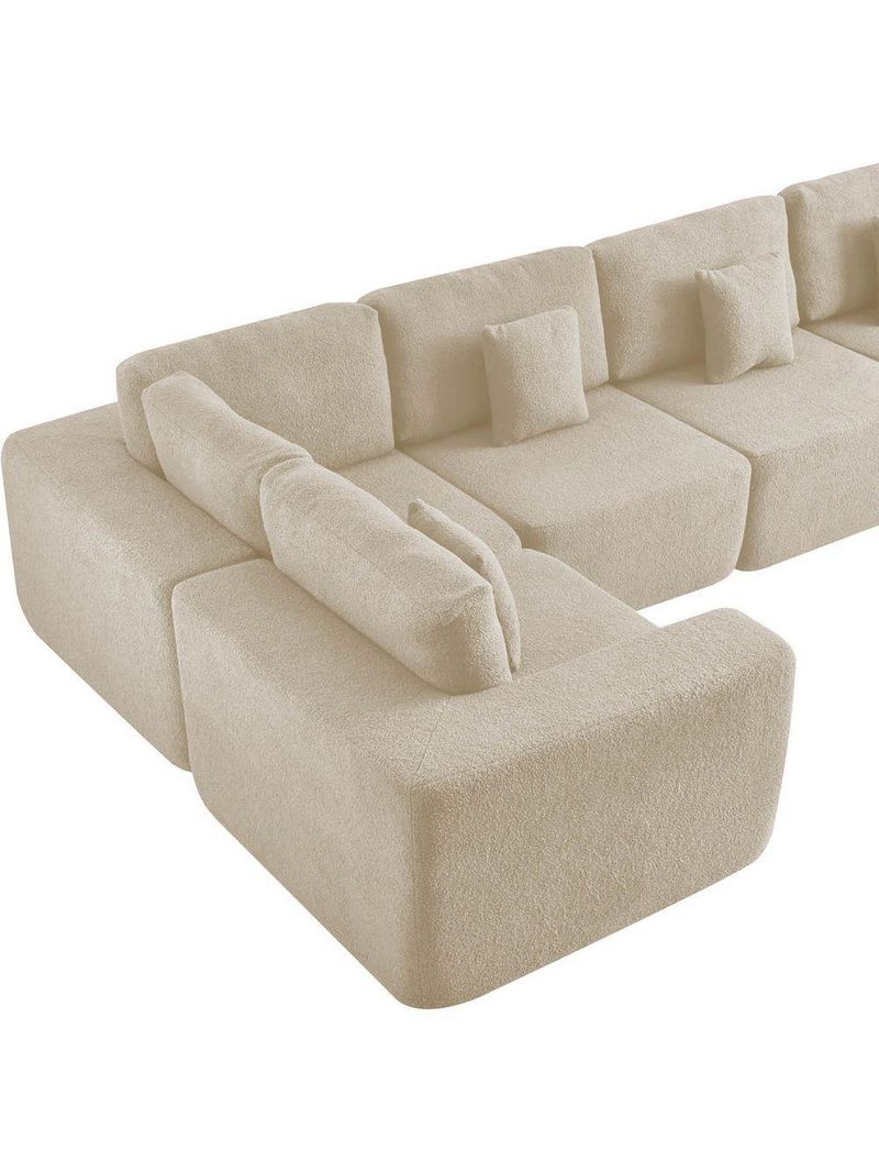 Kit Sofá Modular 5 Lugares Moderno Curvo Orgânico Adapt Bouclé - Amarena Móveis Cor Bege