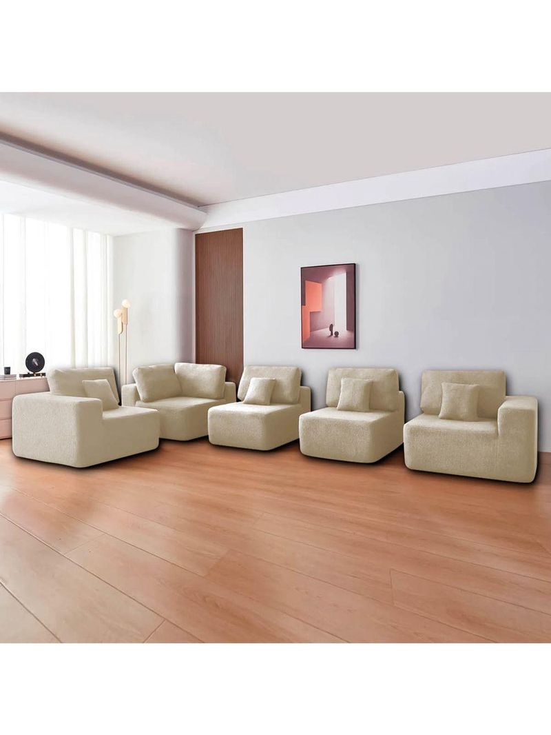 Kit Sofá Modular 5 Lugares Moderno Curvo Orgânico Adapt Bouclé - Amarena Móveis Cor Bege