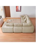Kit Sofá Modular 5 Lugares Moderno Curvo Orgânico Adapt Bouclé - Amarena Móveis Cor Bege