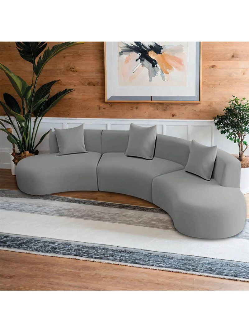 Kit Sofá Modular 4 Lugares 360cm Moderno Curvo Orgânico Duna Bouclé Cinza