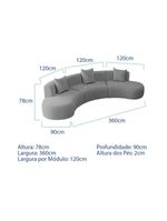 Kit Sofá Modular 4 Lugares 360cm Moderno Curvo Orgânico Duna Bouclé Cinza