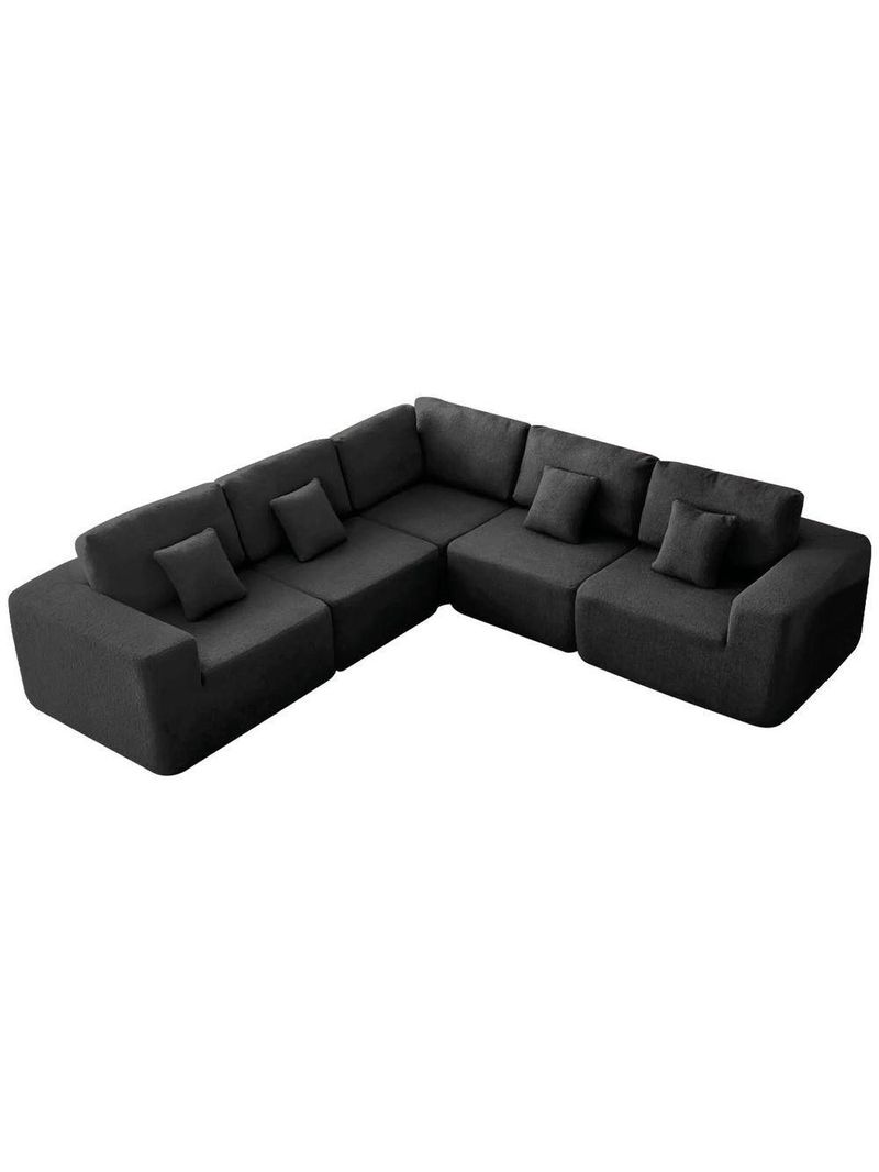 Kit Sofá Modular 5 Lugares Moderno Curvo Orgânico Adapt Linho - Amarena Móveis Preto