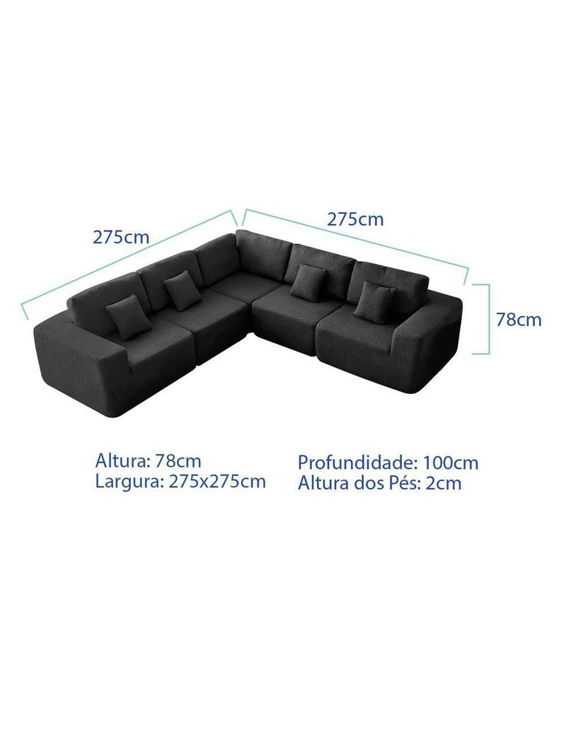 Kit Sofá Modular 5 Lugares Moderno Curvo Orgânico Adapt Linho - Amarena Móveis Preto
