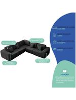 Kit Sofá Modular 5 Lugares Moderno Curvo Orgânico Adapt Linho - Amarena Móveis Preto