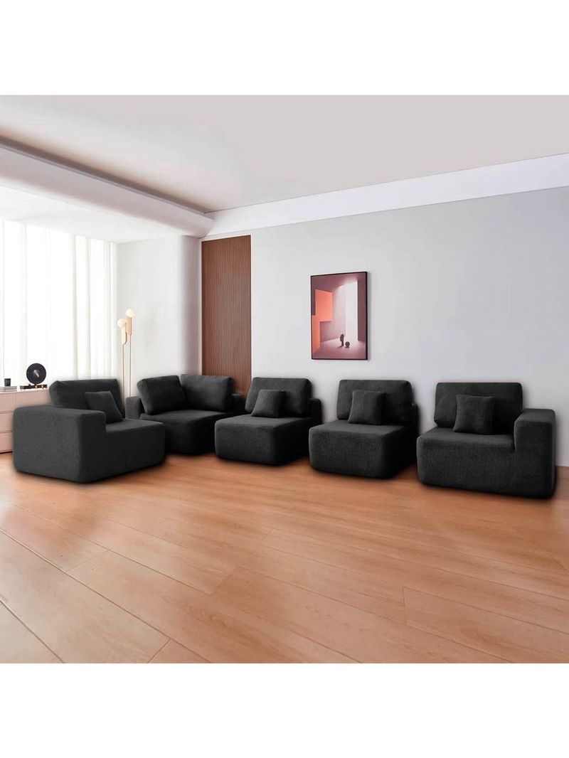 Kit Sofá Modular 5 Lugares Moderno Curvo Orgânico Adapt Linho - Amarena Móveis Preto