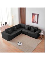 Kit Sofá Modular 5 Lugares Moderno Curvo Orgânico Adapt Linho - Amarena Móveis Preto