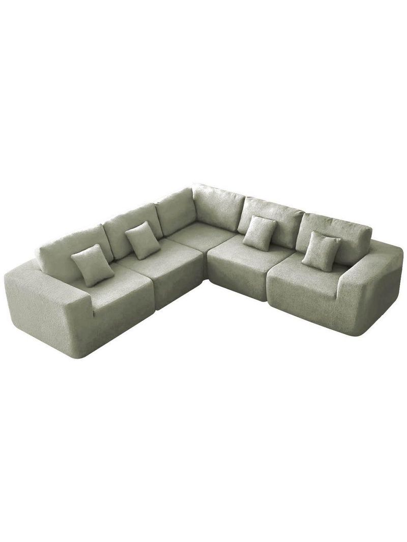 Kit Sofá Modular 5 Lugares Moderno Curvo Orgânico Adapt Bouclé - Amarena Móveis Verde Oliva