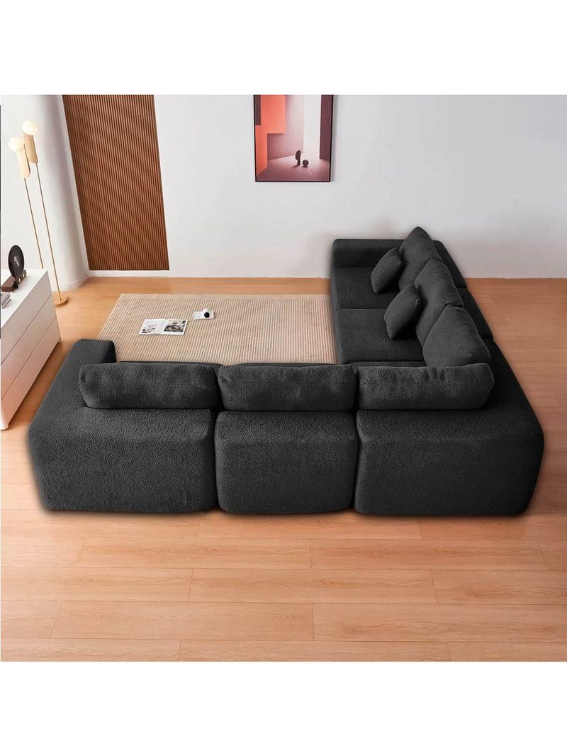 Kit Sofá Modular 5 Lugares Moderno Curvo Orgânico Adapt Linho - Amarena Móveis Preto
