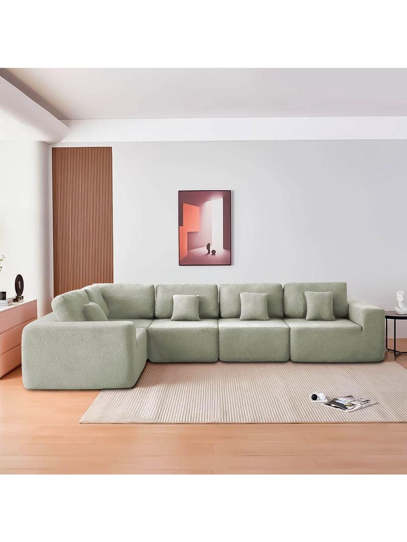 Kit Sofá Modular 5 Lugares Moderno Curvo Orgânico Adapt Bouclé - Amarena Móveis Verde Oliva