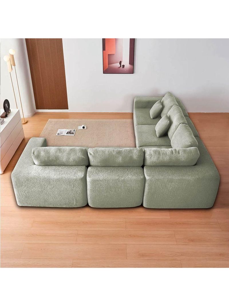 Kit Sofá Modular 5 Lugares Moderno Curvo Orgânico Adapt Bouclé - Amarena Móveis Verde Oliva