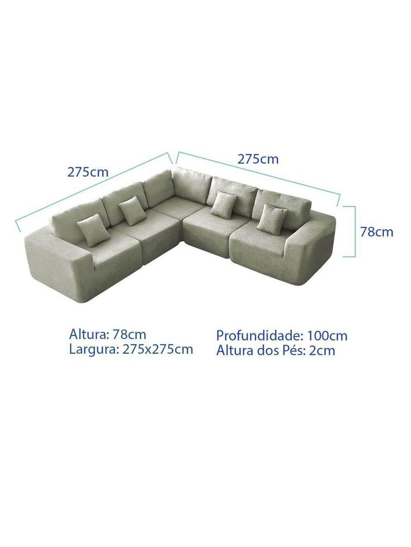 Kit Sofá Modular 5 Lugares Moderno Curvo Orgânico Adapt Bouclé - Amarena Móveis Verde Oliva