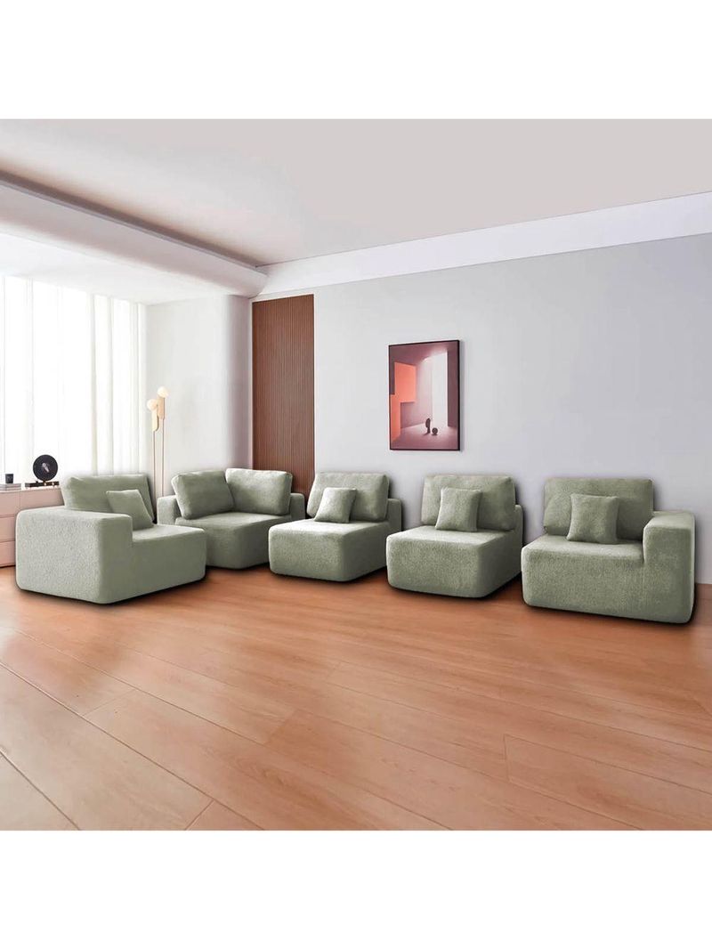Kit Sofá Modular 5 Lugares Moderno Curvo Orgânico Adapt Bouclé - Amarena Móveis Verde Oliva