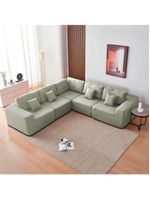 Kit Sofá Modular 5 Lugares Moderno Curvo Orgânico Adapt Bouclé - Amarena Móveis Verde Oliva