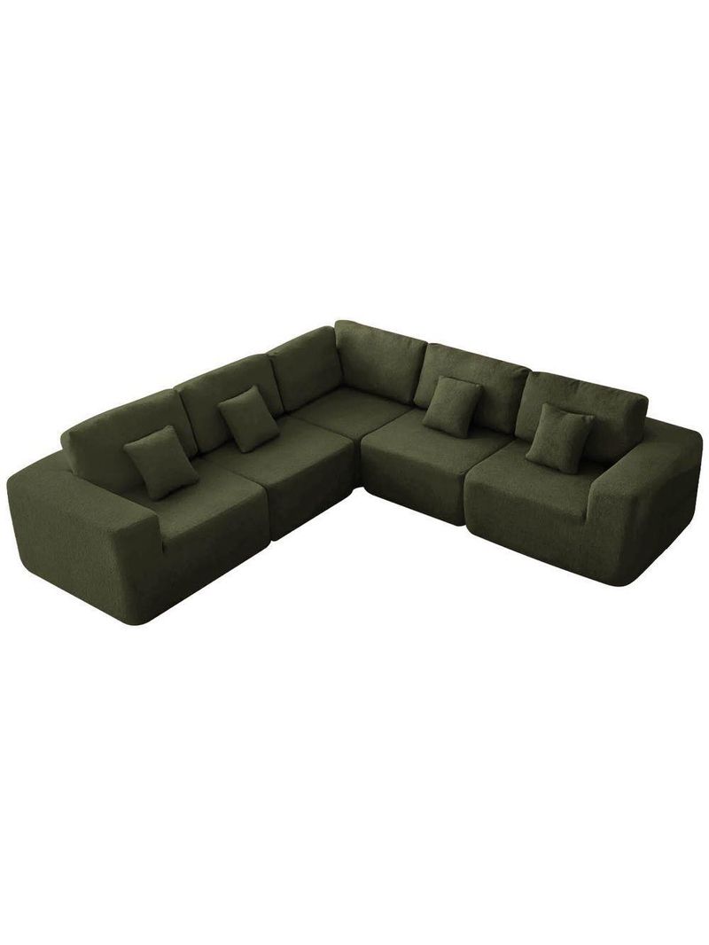 Kit Sofá Modular 5 Lugares Moderno Curvo Orgânico Adapt Linho - Amarena Móveis Verde